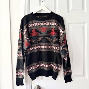 Michael Gerald Acrylic Wool Blend Vintage Aztec Southwestern Print Baggy Sweater